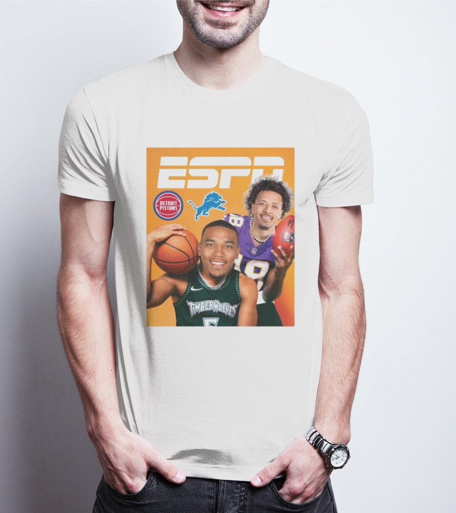Cade Cunningham Amon Ra St. Brown ESPN Detroit Pistons Lions Timberwolves T-Shirt