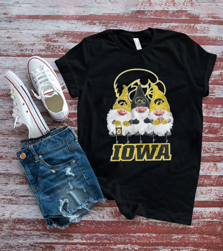 Iowa Hawkeyes Gnomes Merry Christmas T-Shirt