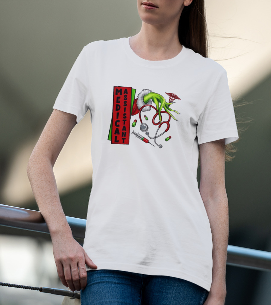 Medical Assistant Grinch Hand Stethoscope Christmas T-Shirt