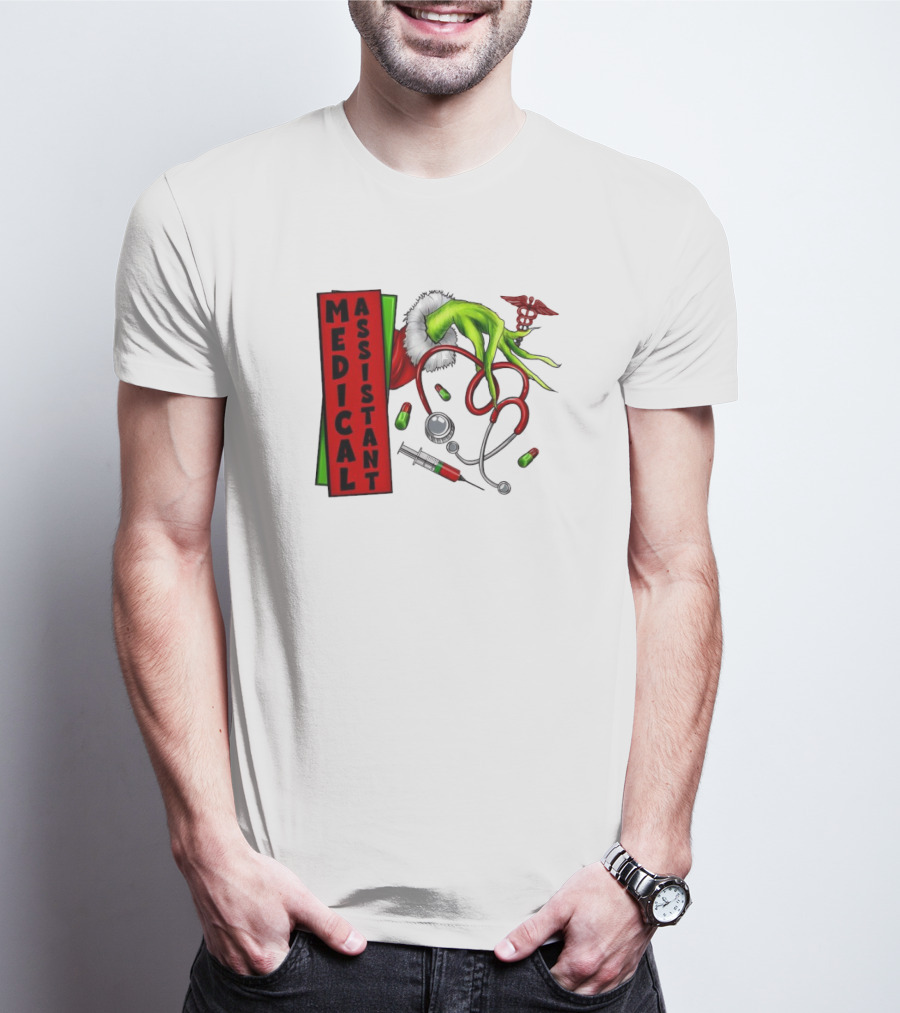 Medical Assistant Grinch Hand Stethoscope Christmas T-Shirt