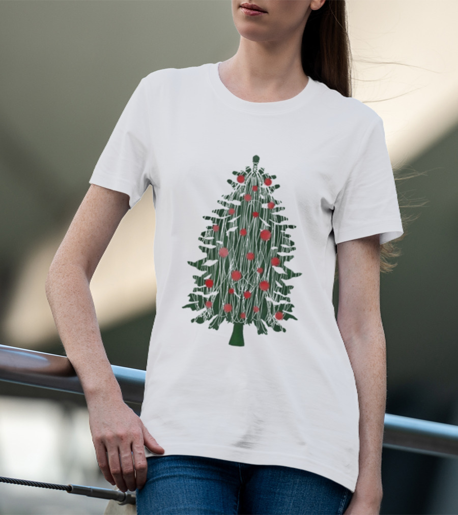 Tinsel Christmas Tree With Red Ornaments T-Shirt