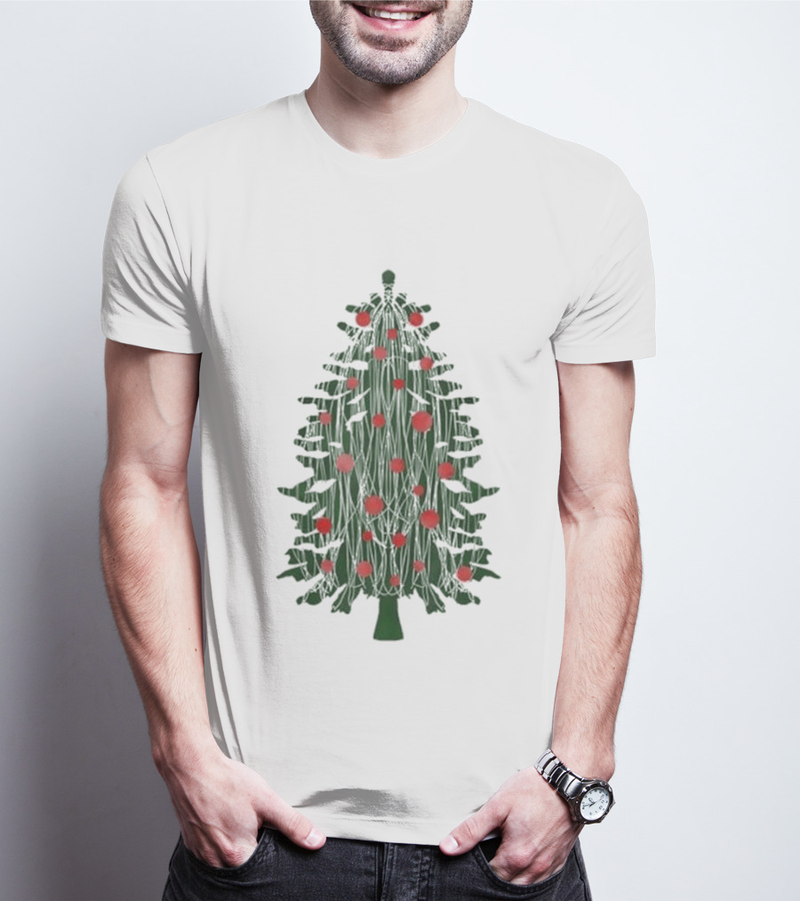 Tinsel Christmas Tree With Red Ornaments T-Shirt