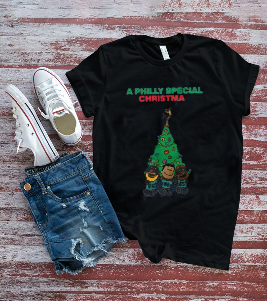 A Philly Special Christmas Tree With Characters And Santa Hat T-Shirt