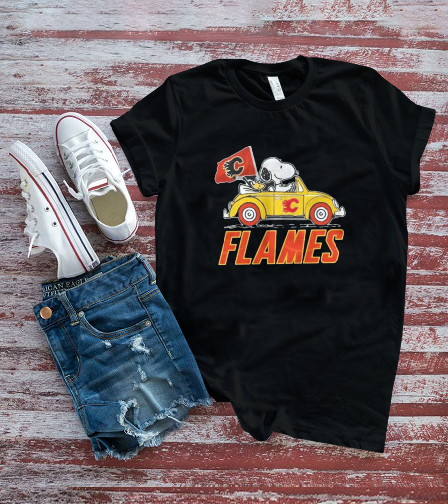 Snoopy Woodstock Driving Calgary Flames Car T-Shirt