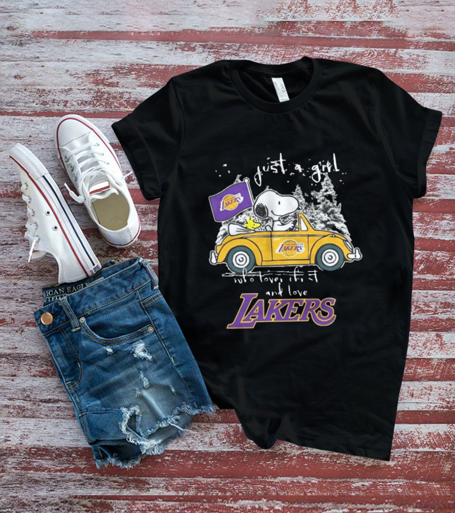 Snoopy And Woodstock Just A Girl Who Loves Christmas And Los Angeles Lakers NBA T-Shirt