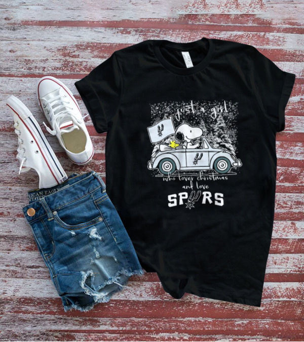 Snoopy Woodstock Peanuts Just A Girl Who Loves Christmas And Loves Spurs T-Shirt