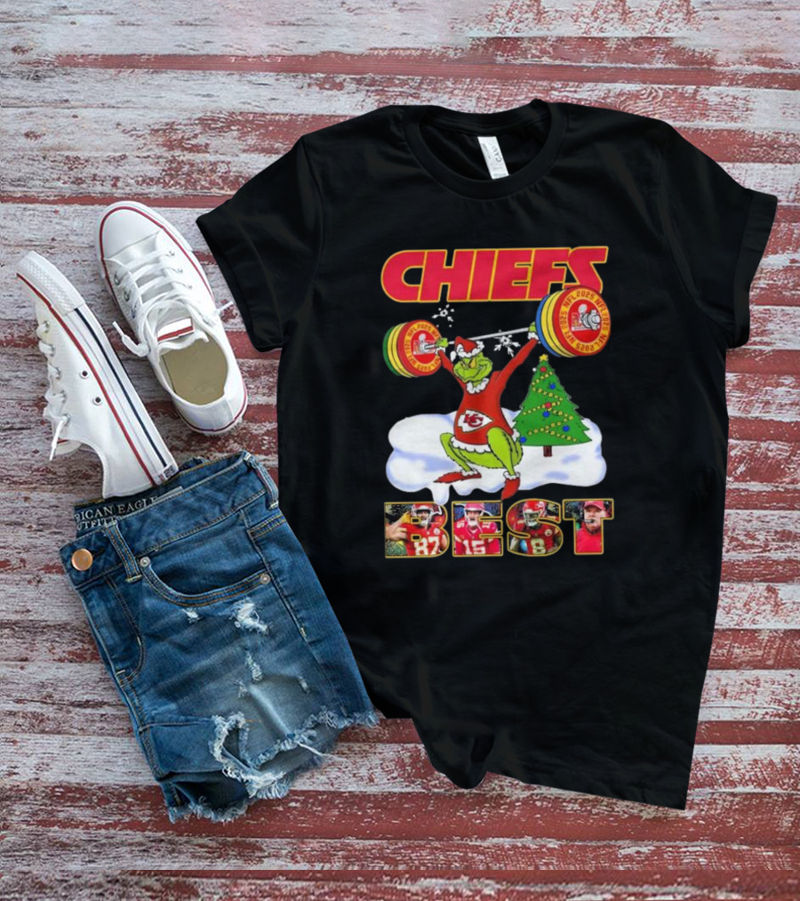 Chiefs Grinch Lifting Weights Christmas Tree NFL 2025 Best T-Shirt