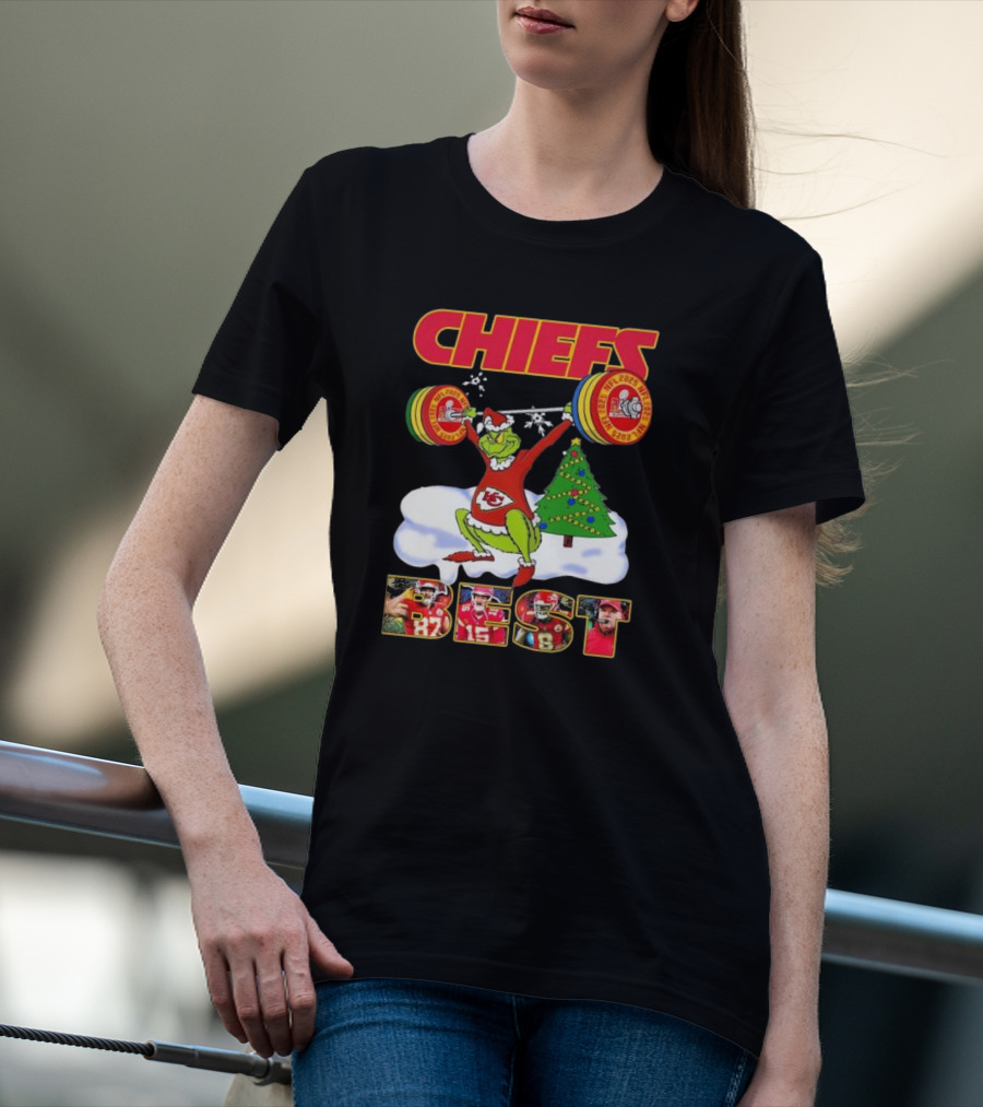Chiefs Grinch Lifting Weights Christmas Tree NFL 2025 Best T-Shirt