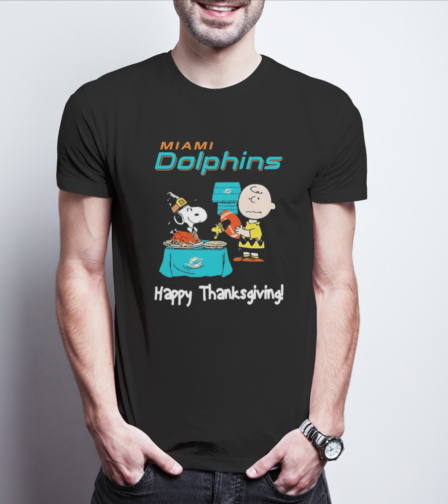 Miami Dolphins Peanuts NFL Football Happy Thanksgiving T-Shirt