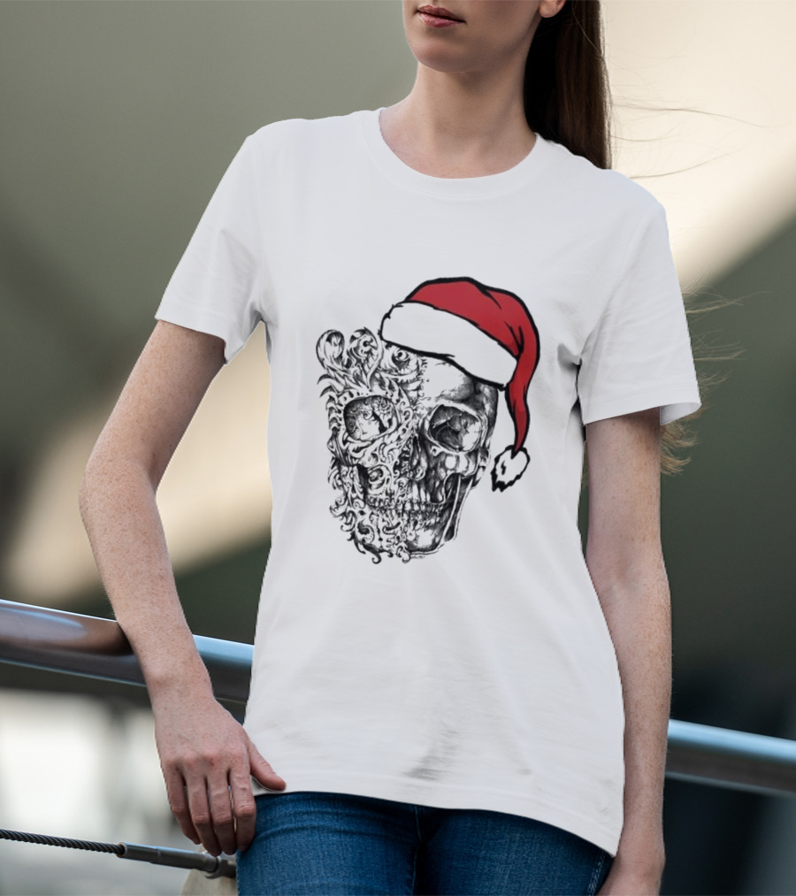 Skulls And Bodies Christmas With Santa Hat Humor T-Shirt
