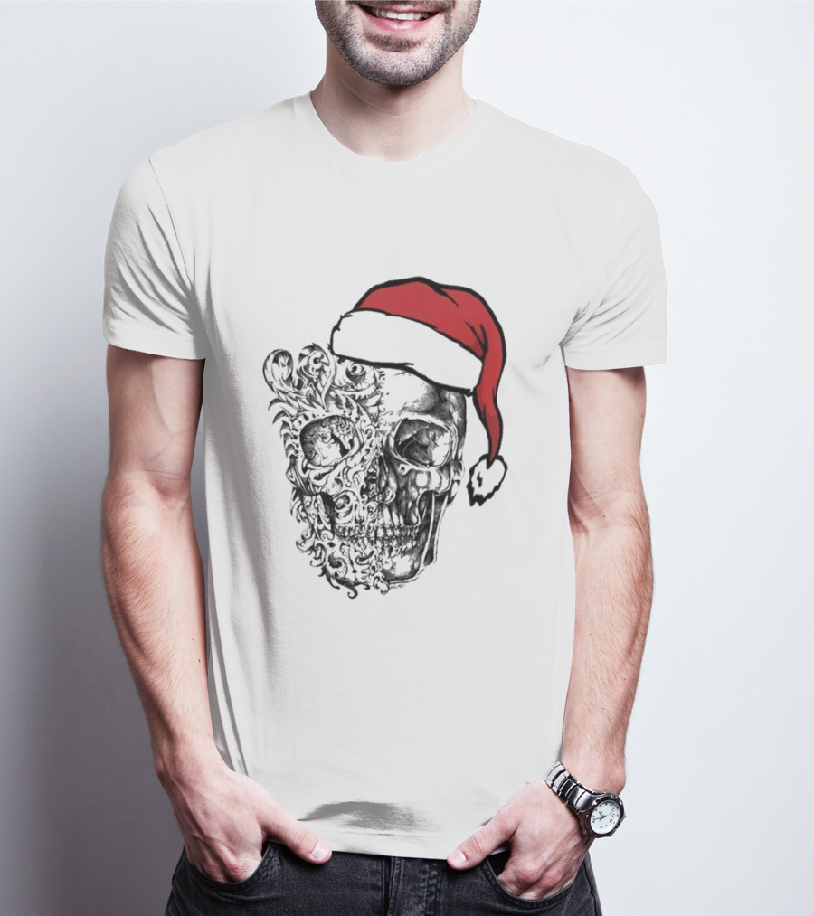 Skulls And Bodies Christmas With Santa Hat Humor T-Shirt