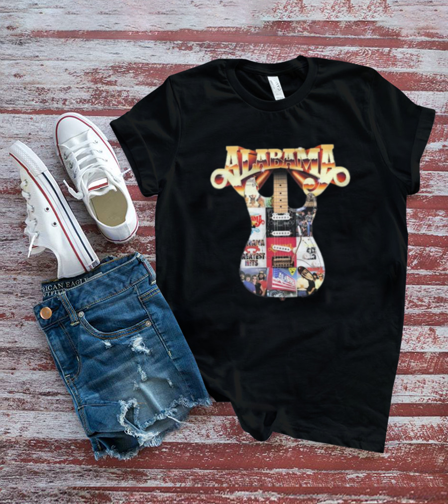 Alabama Black Guitar Band Collage Greatest Hits T-Shirt