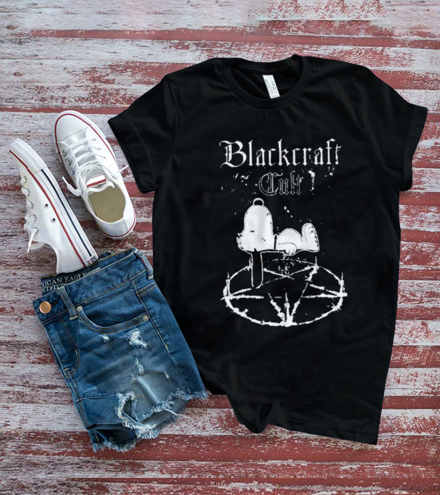 Blackcraft Cult Happiness Is A Warm Puppy Snoopy On Inverted Pentagram T-Shirt