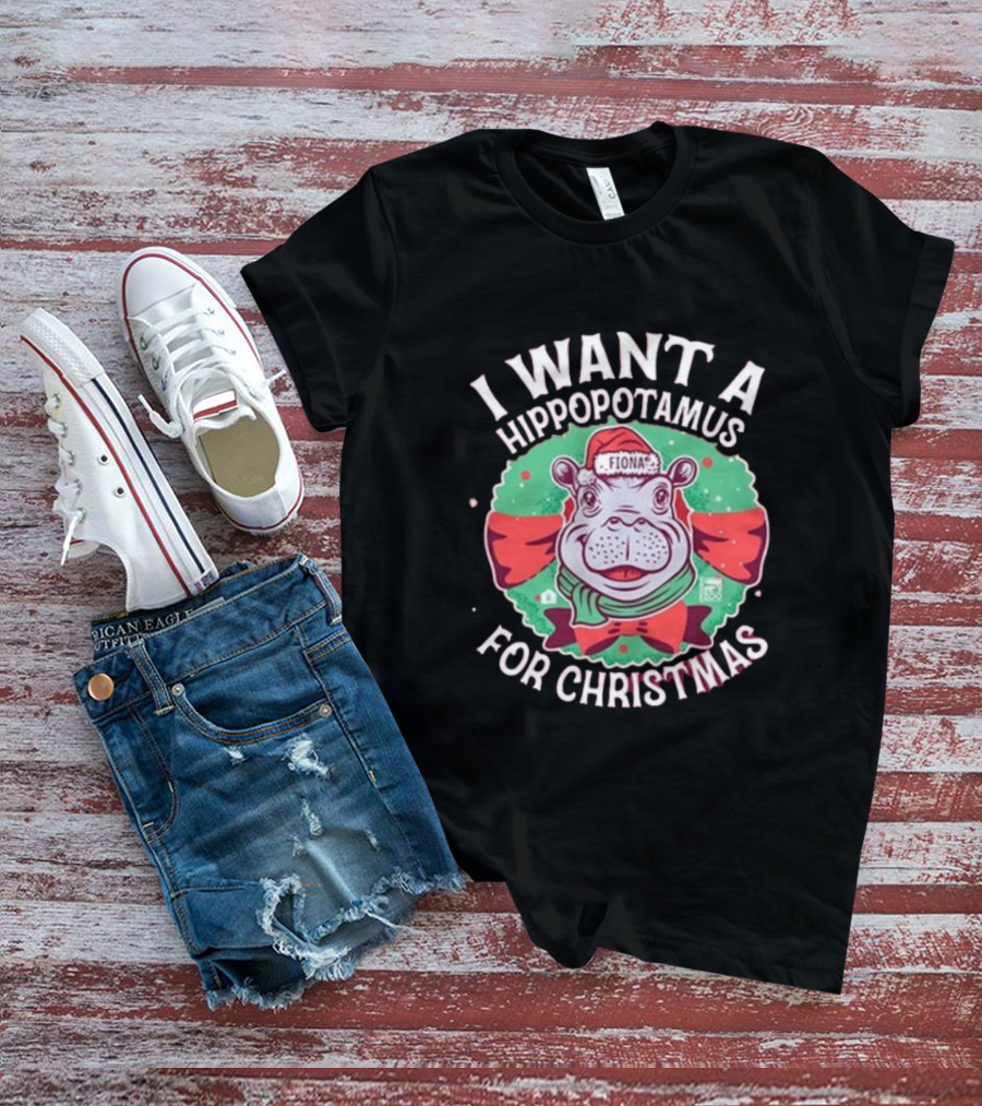 I Want A Hippopotamus For Christmas Fiona Cincinnati Red Bow T-Shirt