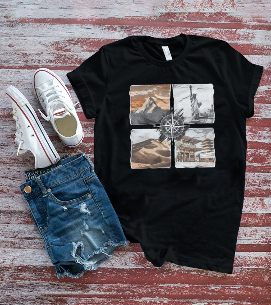 Dads Being Dudes Live Your Life Vintage Mountain Dunes Statue Of Liberty Pagoda Compass T-Shirt