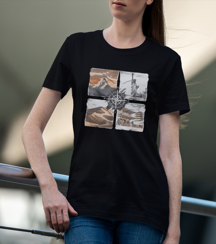 Dads Being Dudes Live Your Life Vintage Mountain Dunes Statue Of Liberty Pagoda Compass T-Shirt