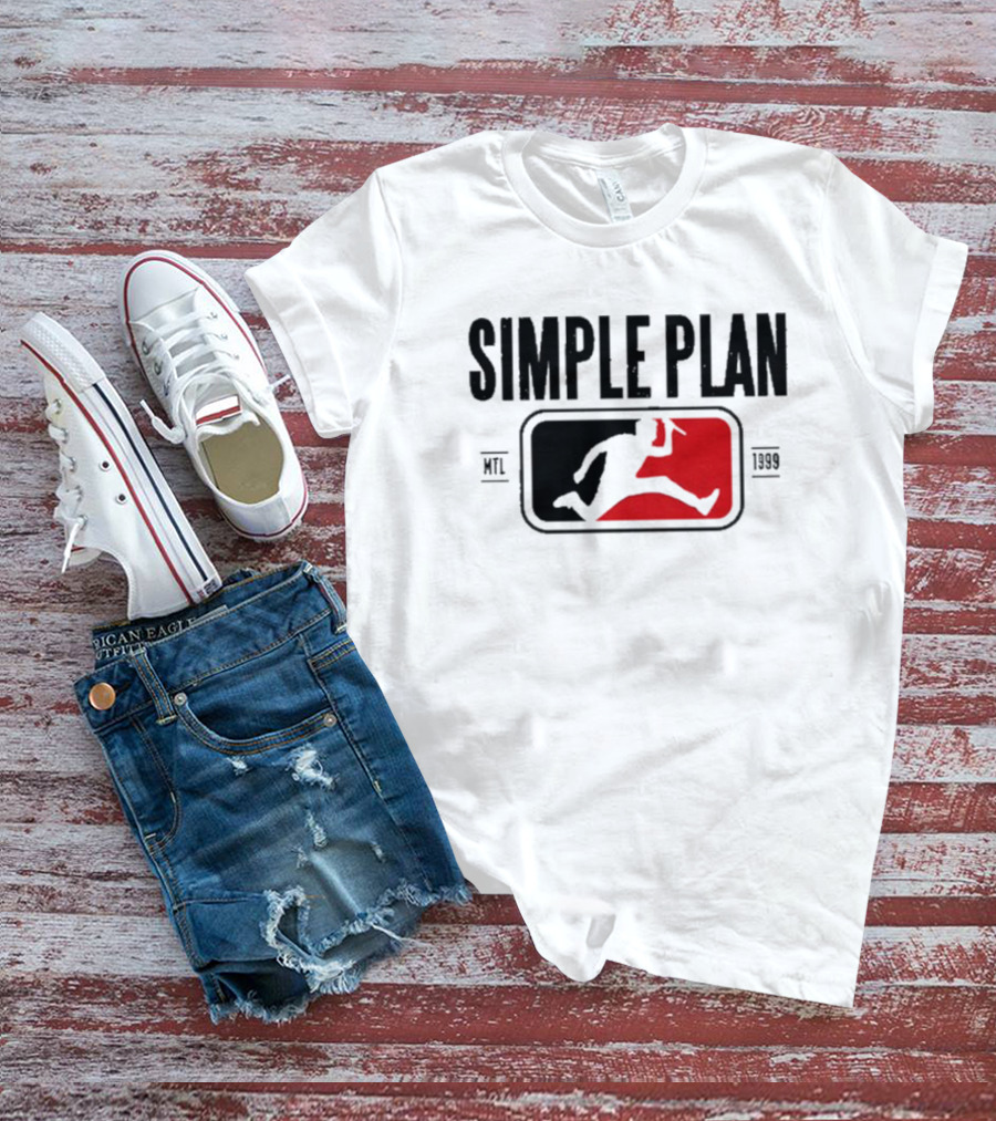 SIMPLE PLAN SP MTL 1999 Baseball Style Logo Jumping Figure T-Shirt