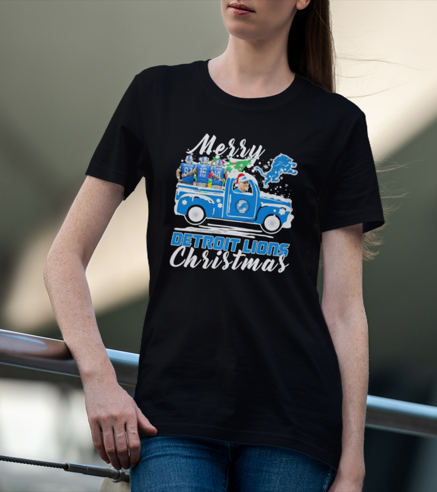 Merry Detroit Lions Christmas With David Montgomery Jared Goff Amon-Ra St. Brown T-Shirt