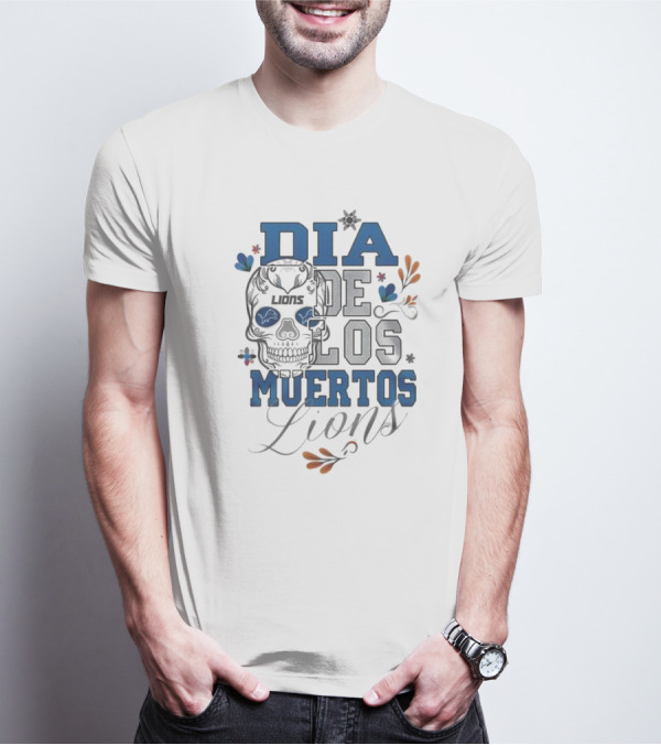 Detroit Lions Dia De Los Muertos Skull Lions T-Shirt