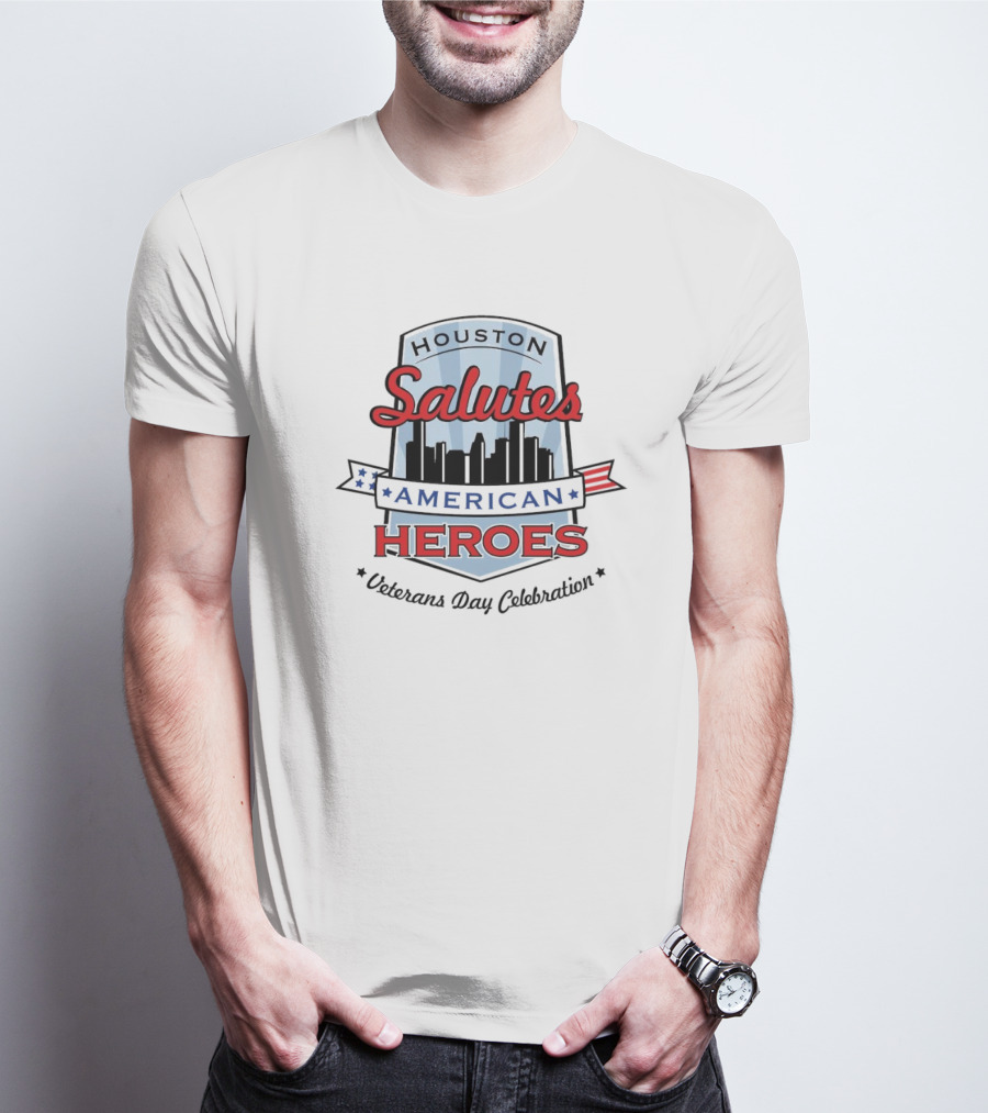 Houston Salutes American Heroes Veterans Day Celebration Skyline Banner T-Shirt
