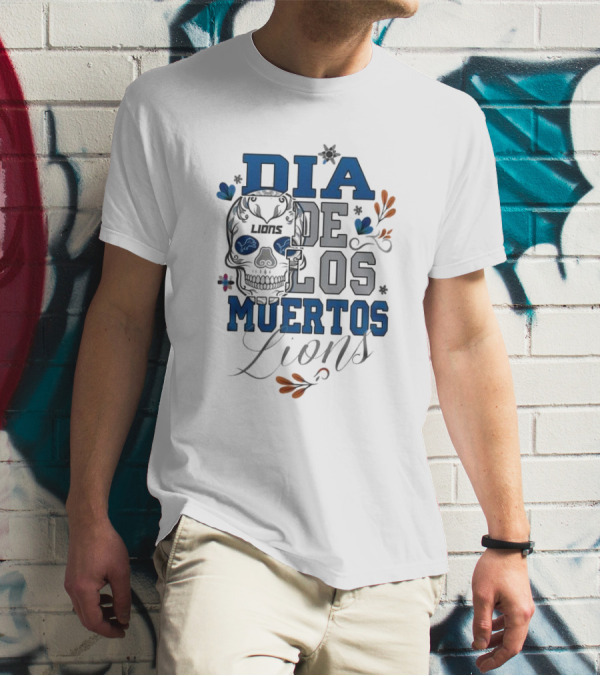 Dia De Los Muertos Lions Skull Football Detroit T-Shirt