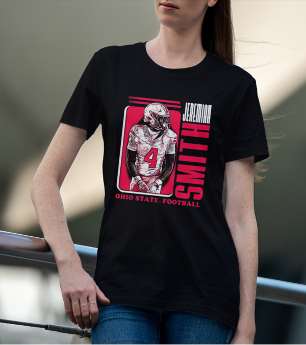 Jeremiah Smith Ohio State Football Number 4 Red Frame T-Shirt