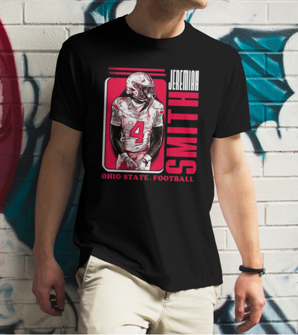 Jeremiah Smith Ohio State Football Number 4 Red Frame T-Shirt