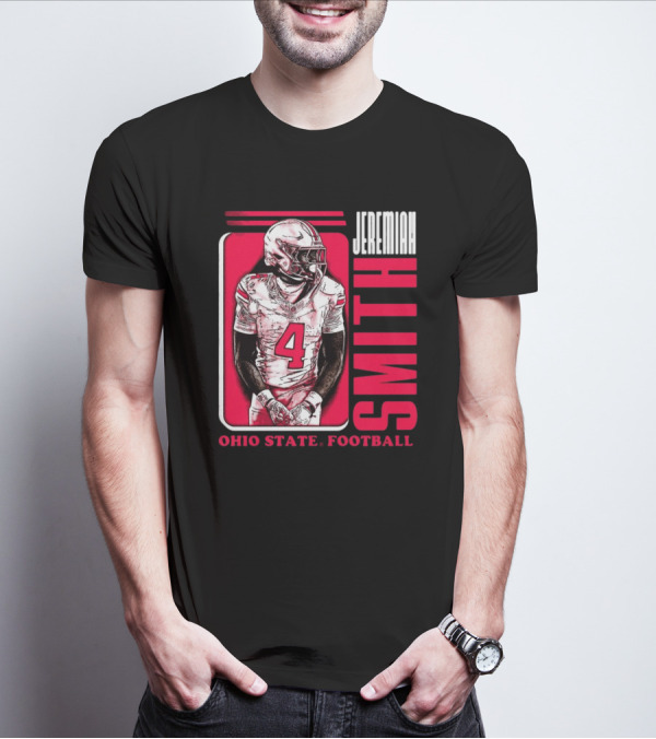 Jeremiah Smith Ohio State Football Number 4 Red Frame T-Shirt