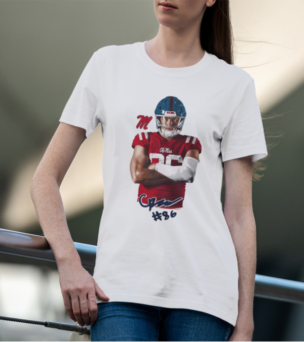 Caden Prieskorn Ole Miss Rebels #86 Signature Portrait M T-Shirt