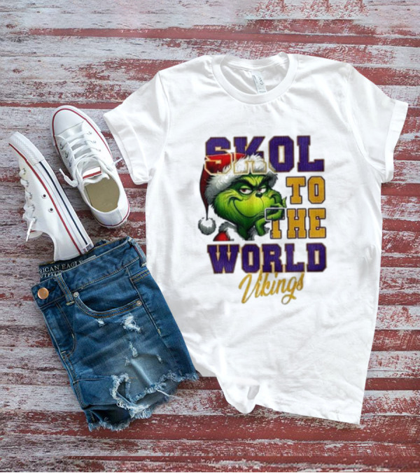 Minnesota Vikings Christmas The Grinch Skol To The World T-Shirt