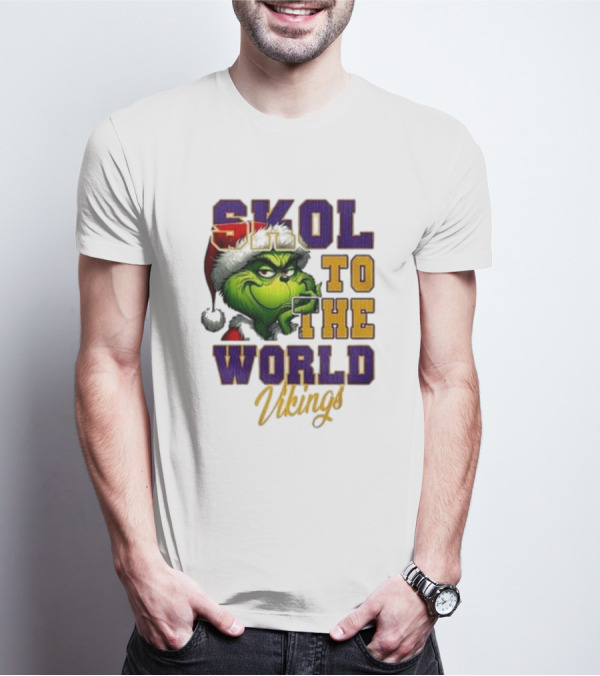 Minnesota Vikings Christmas The Grinch Skol To The World T-Shirt