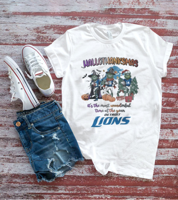 Detroit Lions Hallothanksmas Grinch It's The Most Wonderful Time Of The Year T-Shirt