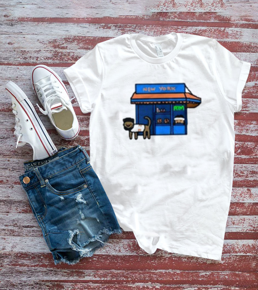 New York Bodega Kat With Blue Storefront And ATM T-Shirt