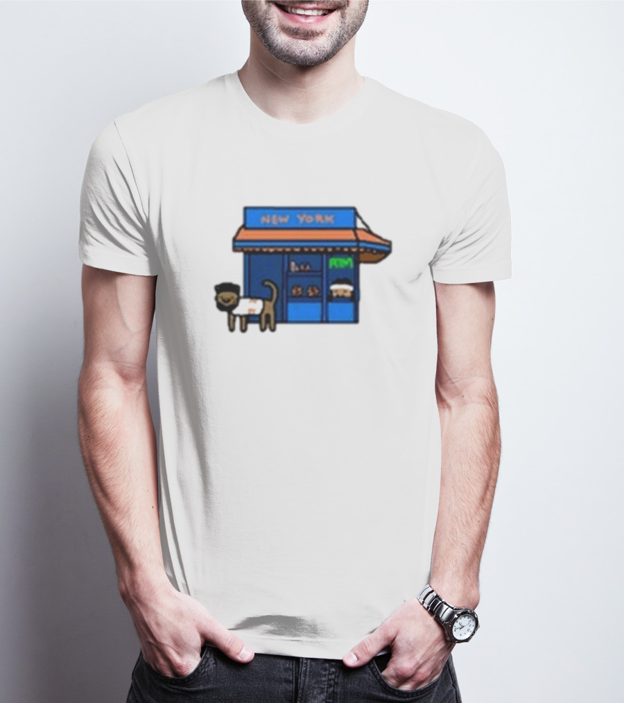 New York Bodega Kat With Blue Storefront And ATM T-Shirt