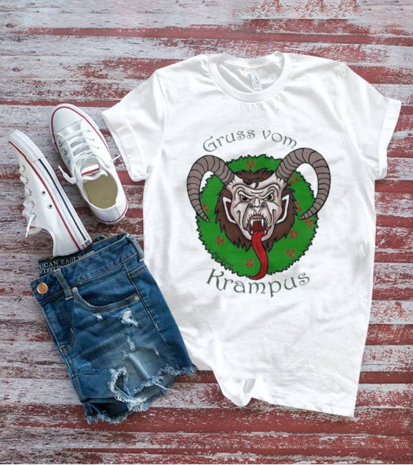 Gruss Vom Krampus Green Wreath Christmas T-Shirt