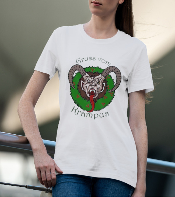 Gruss Vom Krampus Green Wreath Christmas T-Shirt