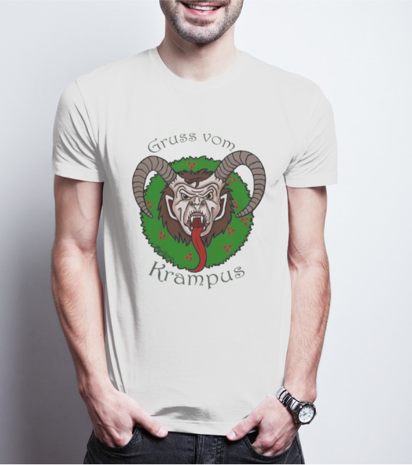 Gruss Vom Krampus Green Wreath Christmas T-Shirt