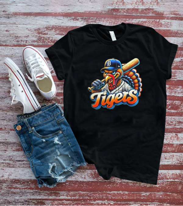 Thanksgiving Detroit Tigers Turkey Baseball T-Shirt