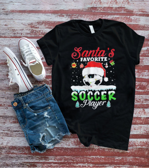 Santa's Favorite Soccer Player Christmas Football Soccer Ball Santa Hat Snowflakes T-Shirt