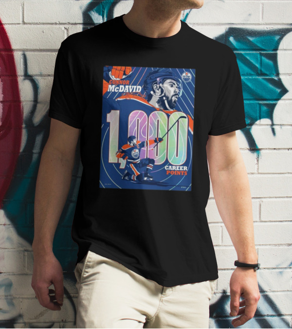 Connor McDavid 1,000 Career Points Edmonton Oilers Milestone T-Shirt