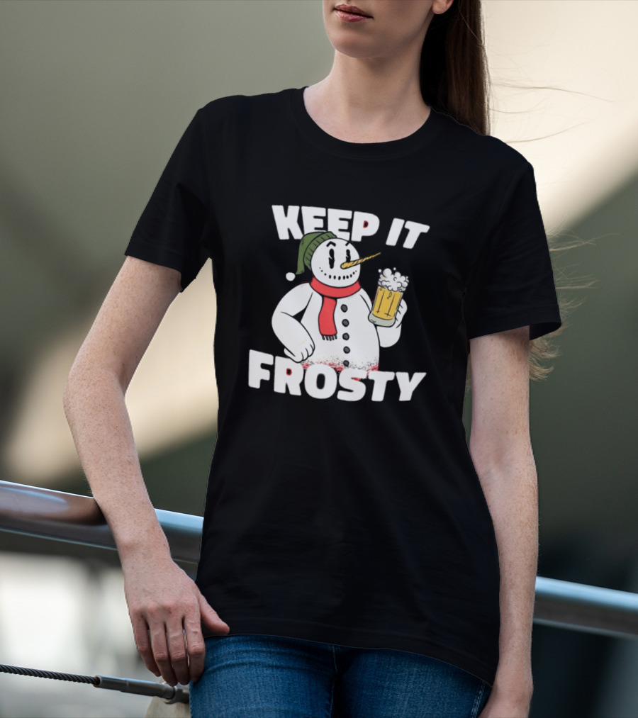 Keep It Frosty Funny Christmas Beer Snowman With Pint T-Shirt