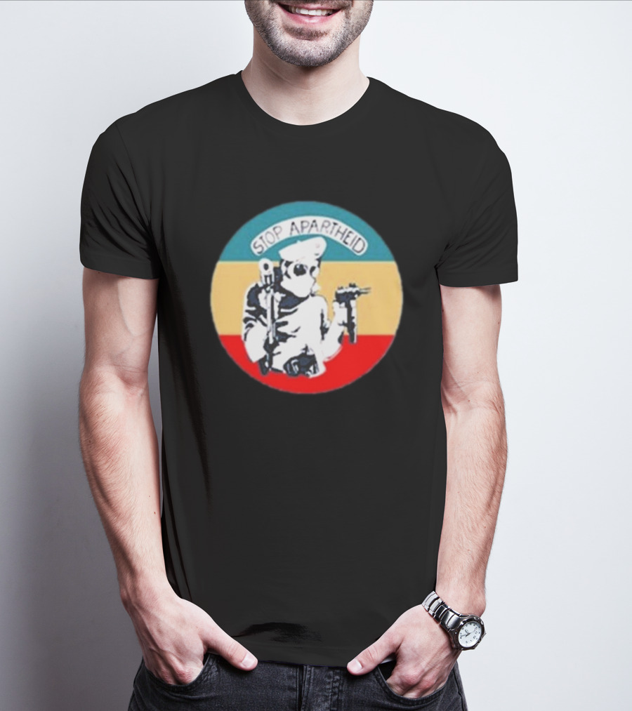 Stop Apartheid Jordan Peele Circle Soldier Weapon Multicolor T-Shirt