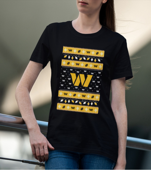 Washington Commanders W Holiday Lights Ugly Sweater Christmas T-Shirt