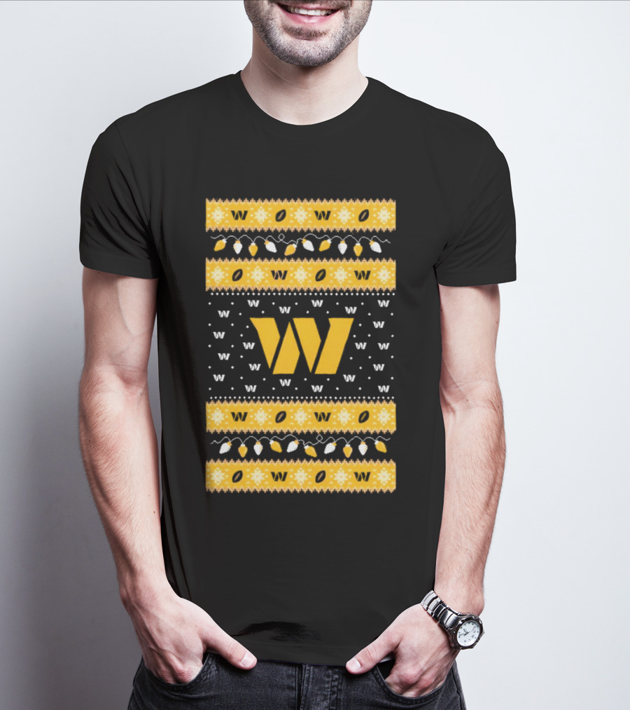 Washington Commanders W Holiday Lights Ugly Sweater Christmas T-Shirt