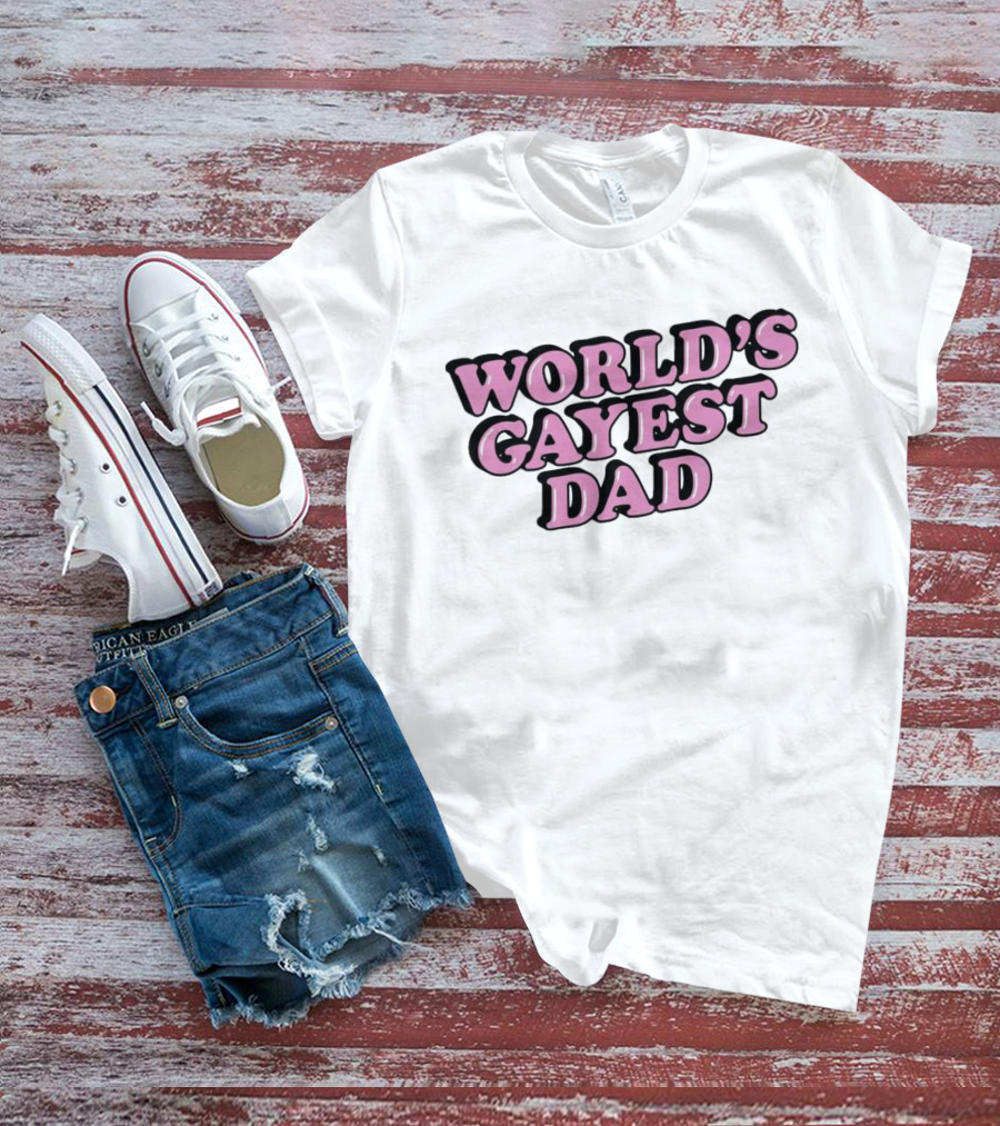 World’s Gayest Dad Bold Pink Letters With Black Outline T-Shirt