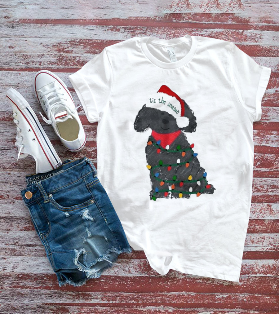 'Tis The Season Labradoodle Wrapped In Christmas Lights And Santa Hat T-Shirt