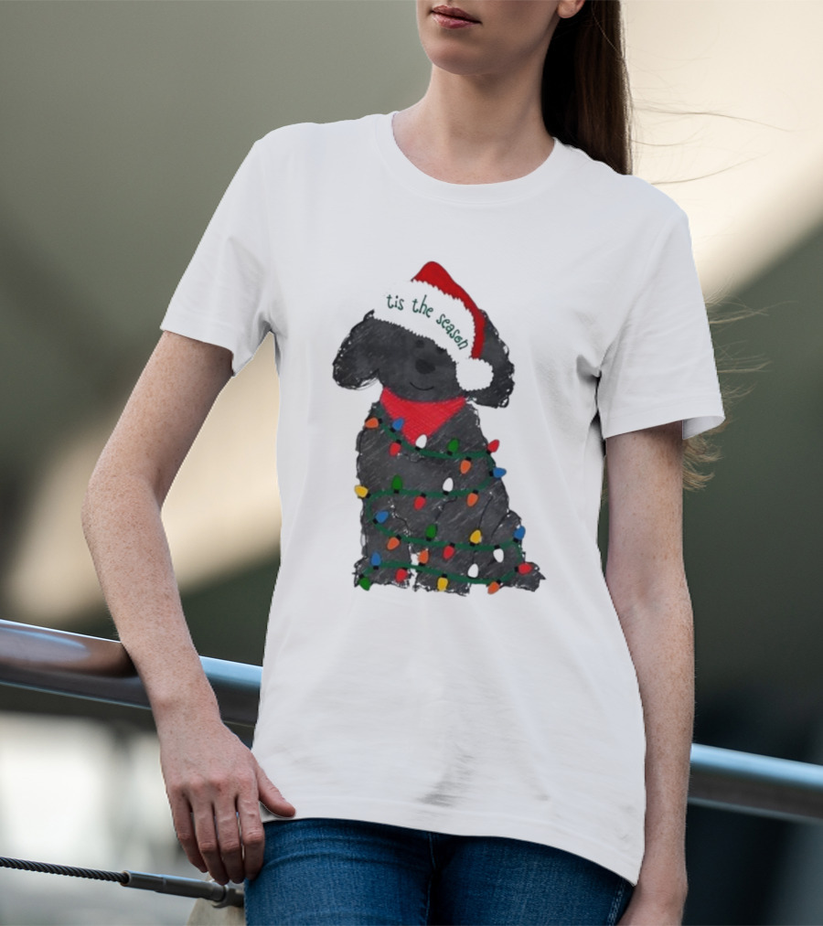 'Tis The Season Labradoodle Wrapped In Christmas Lights And Santa Hat T-Shirt
