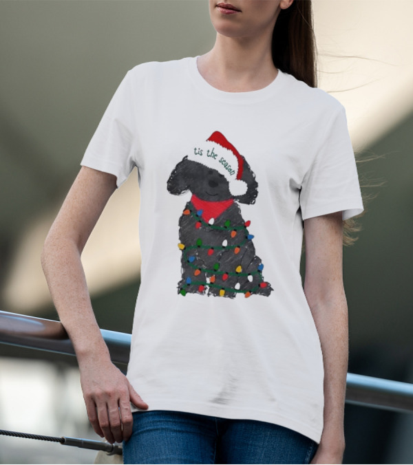 'Tis The Season Labradoodle Wrapped In Christmas Lights And Santa Hat T-Shirt