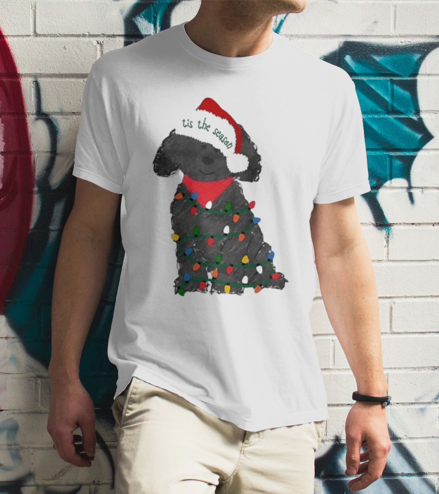 'Tis The Season Labradoodle Wrapped In Christmas Lights And Santa Hat T-Shirt