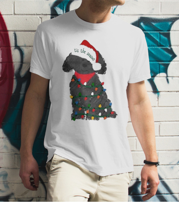 'Tis The Season Labradoodle Wrapped In Christmas Lights And Santa Hat T-Shirt